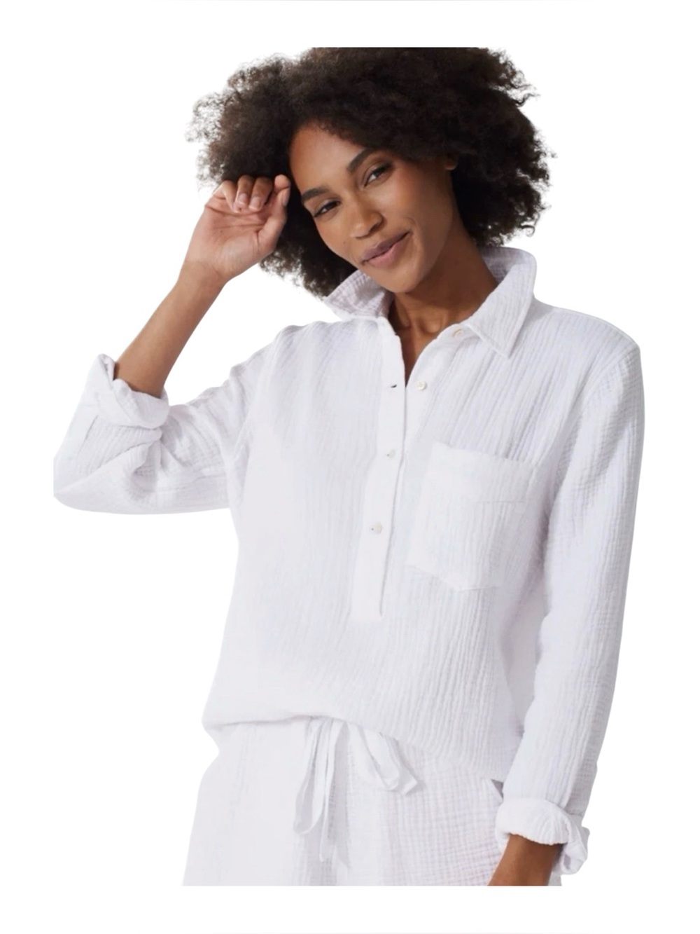 Alice Walk Cloud Top White Triple Gauze Organic Cotton Blouse Size XL